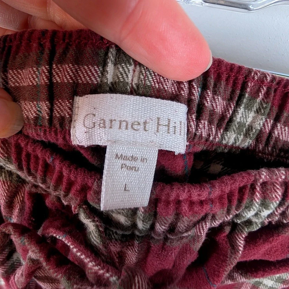 Garnet Hill‎ Mens Plaid Flannel Pajama Pants Burgundy Tan Cotton Sleepwear Large